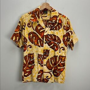 Vintage 50s 60s Hawaiian Holiday Loop Collar Printed Shirt Button Down Medium